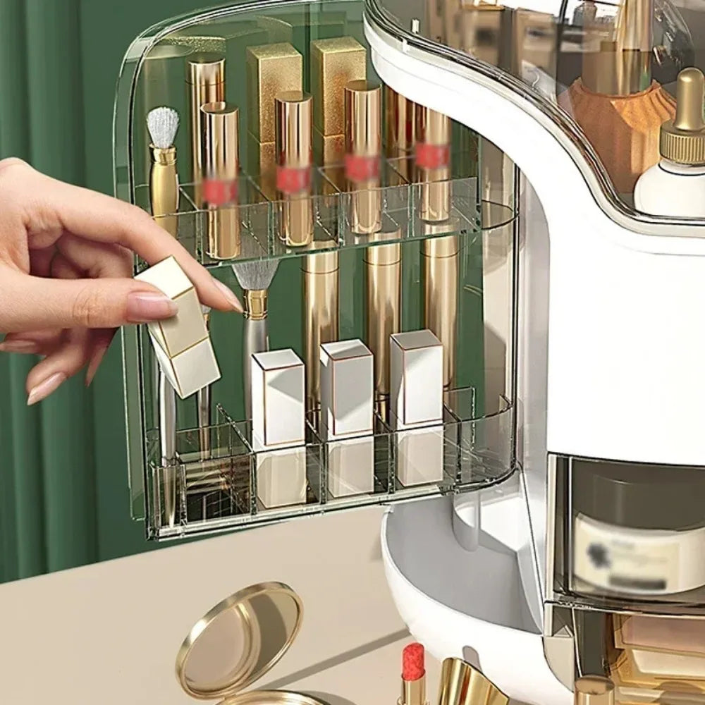 Organizador de maquillaje y joyas: transparente, de gran capacidad y a prueba de polvo.