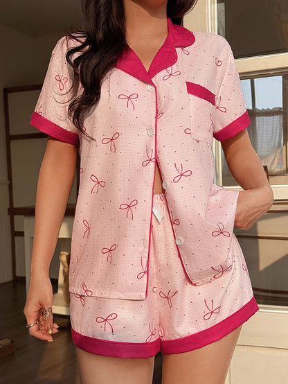 Pyjama Femme Boutonné - Haut Manches Courtes et Short a pois imprimé 🎀