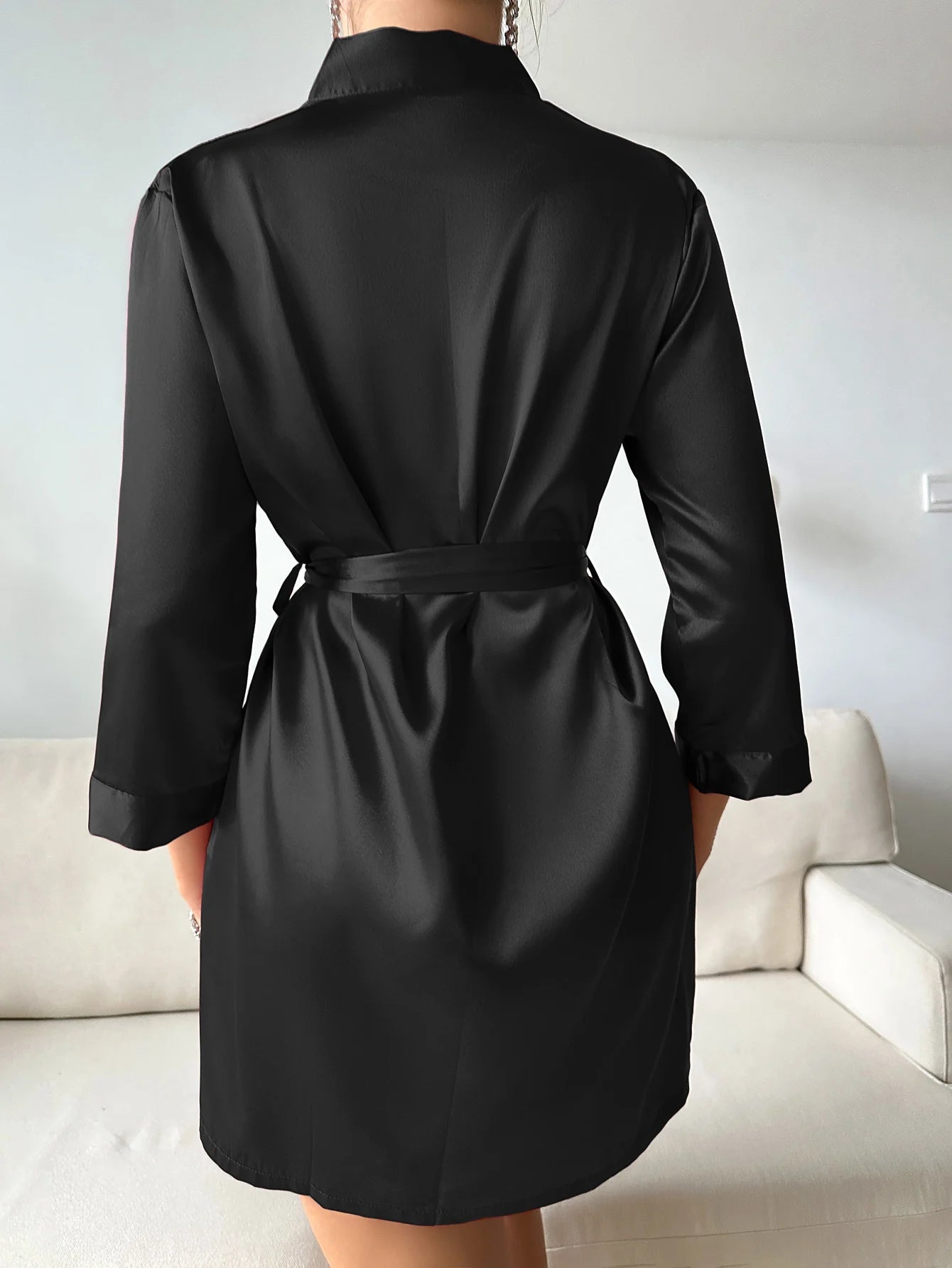 Robe de Chambre Femme Satin Ice Silk – courte à manches semi court Uni🌹