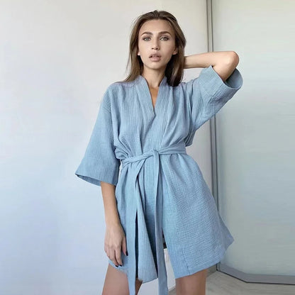 Robe de nuit courte femme automne – Manches courtes et confortable 💯 Coton