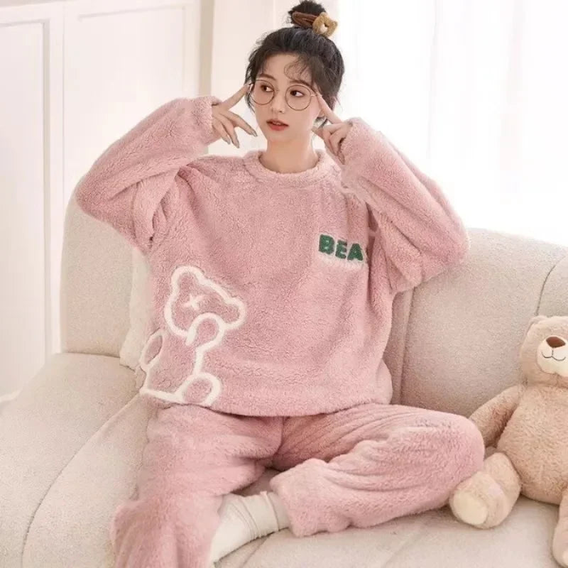 Pyjama Femme Flanelle - Haut Manches Longues et Pantalon Uni