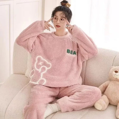 Pyjama Femme Flanelle - Haut Manches Longues et Pantalon Uni