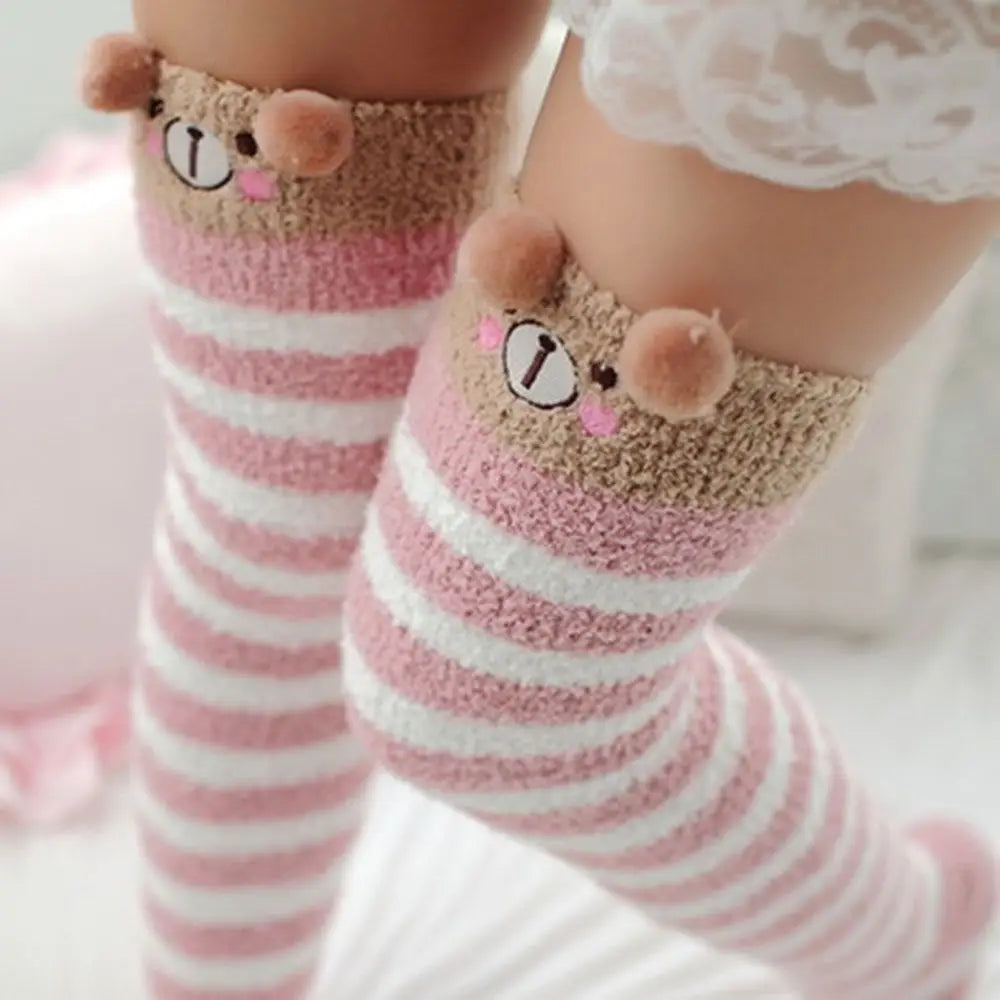 Women's Kawaii Animal Print Thigh-High Socks – Soft & Warm Long Stockings