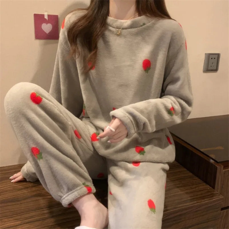 Pyjama Femme Flanelle - Haut Manches Longues et Pantalon imprimé variés 🍓