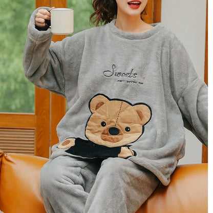Pyjama Femme Velours Corails - Haut Manches Longues et Pantalon imprimés variés