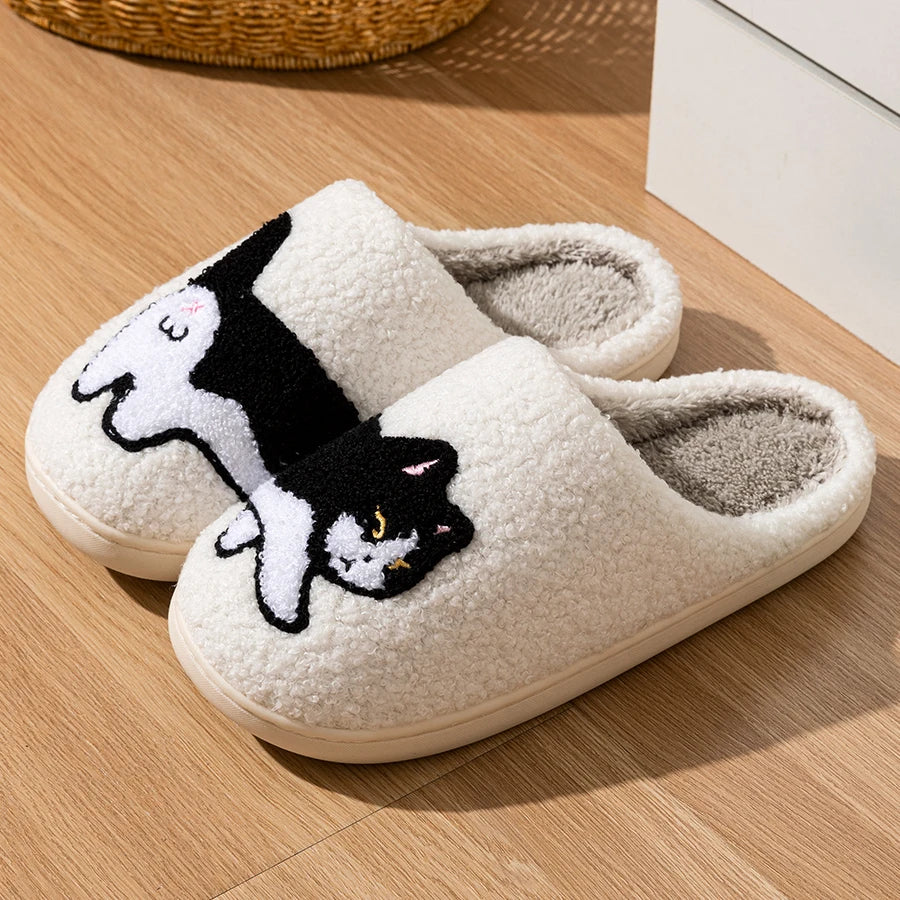 Chaussons Femme Peluche - imprimé 🐈‍⬛