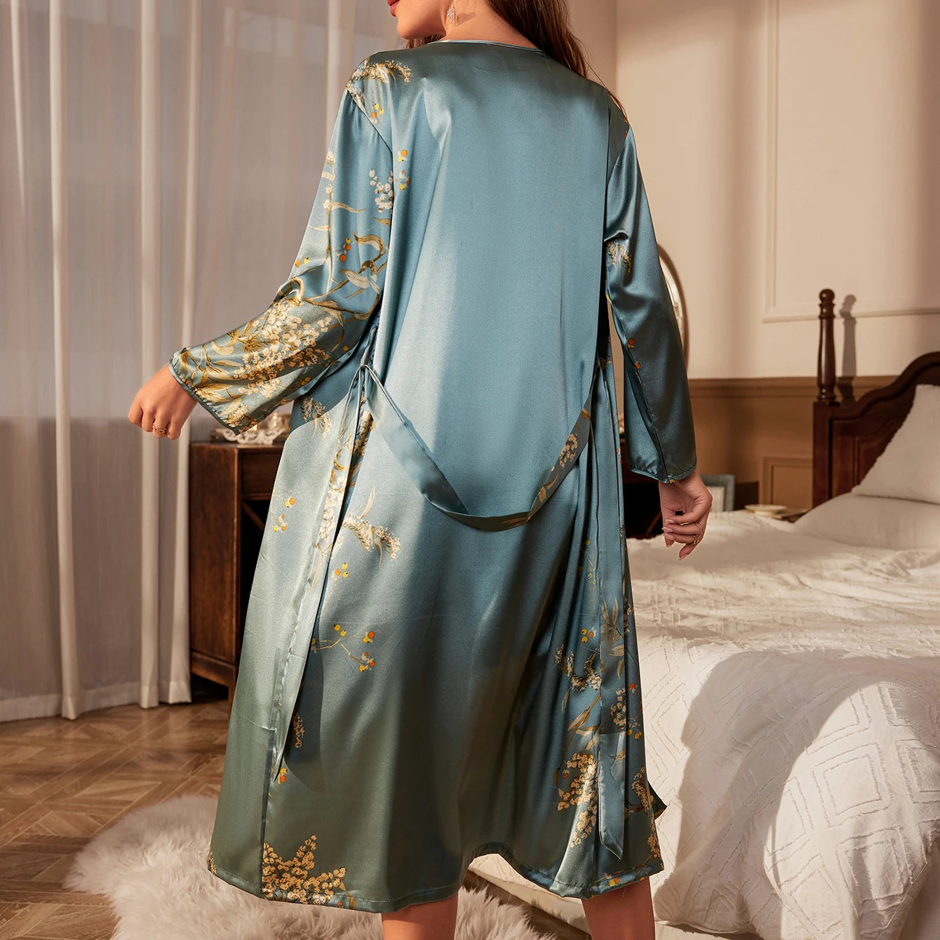 Robe de Chambre Femme - Kimono en satin motif 🍒