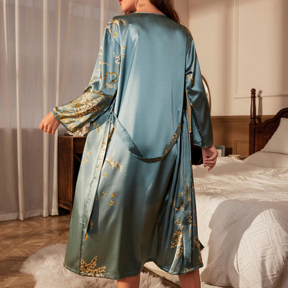 Robe de Chambre Femme - Kimono en satin motif 🍒