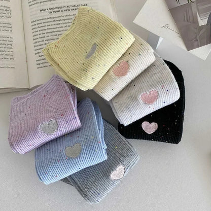 Chaussettes Femme Coton - Pois & Cœur Brodé 🩷