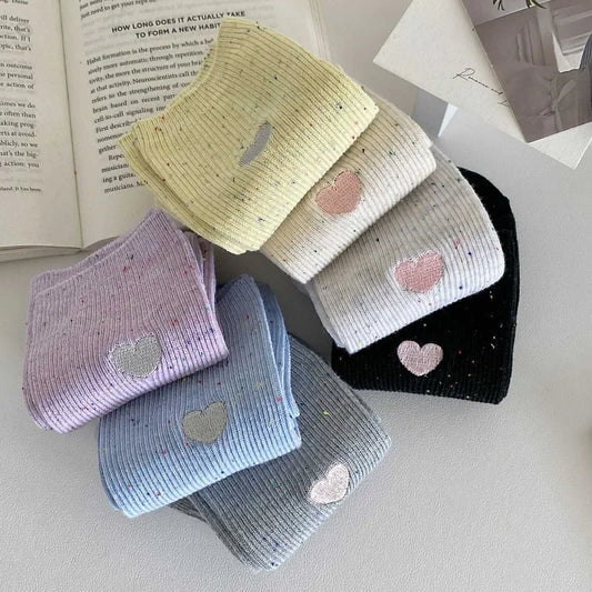 Chaussettes Femme Coton - Pois & Cœur Brodé 🩷