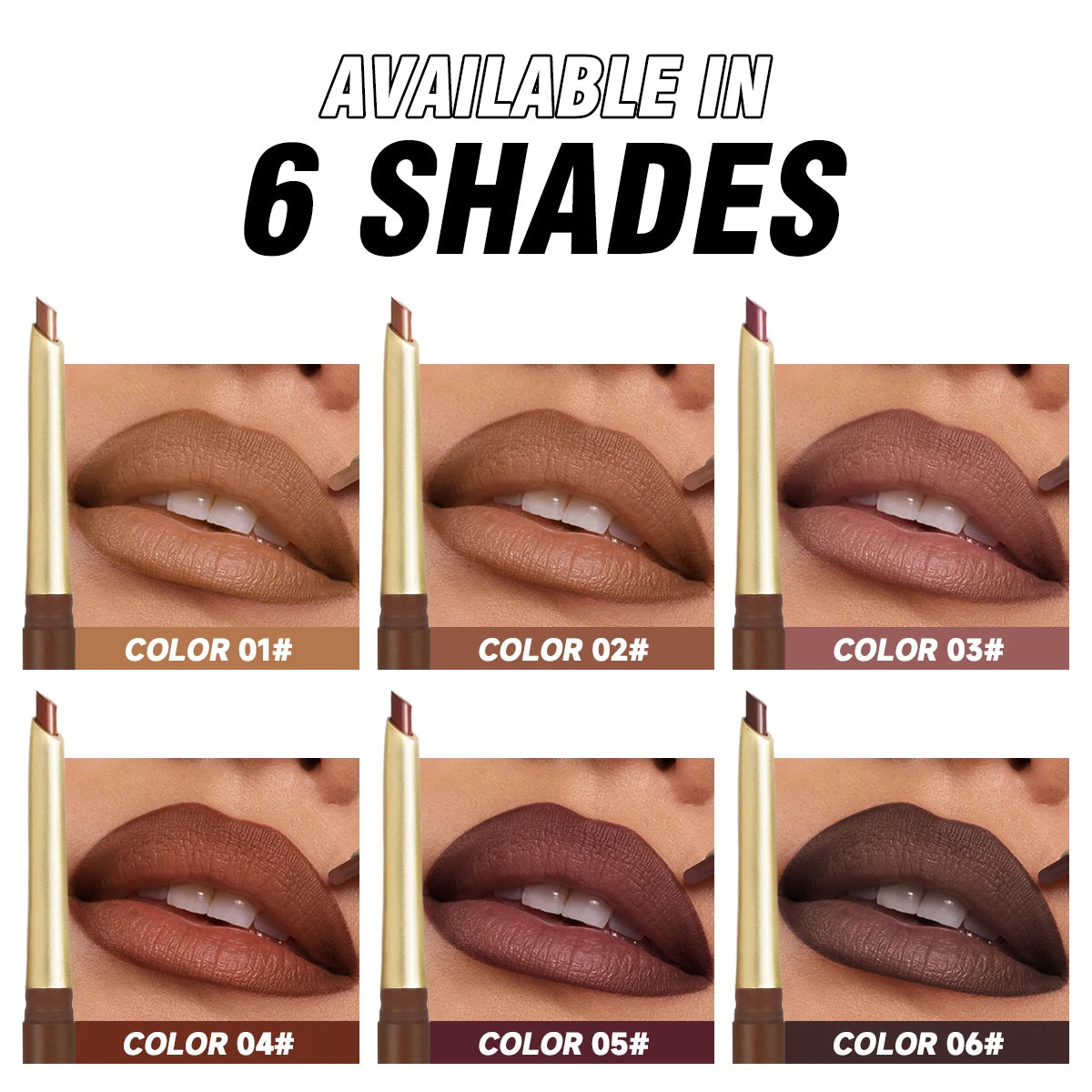 💄 Crayons à lèvres mats 6 couleurs – Contour naturel et longue tenue