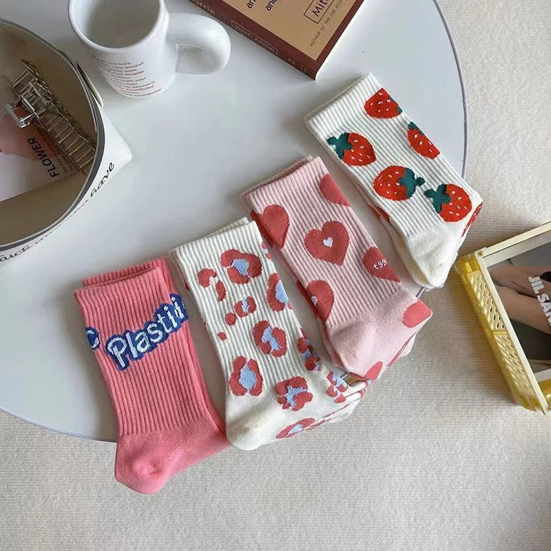 Women's Socks - High with assorted patterns 🍓🤍