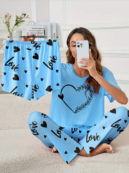 Ensemble Homewear Femme 3 Pièces – T-Shirt, Short & Pantalon imprimé variés 🌸