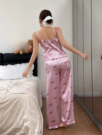 Pyjama Femme Satin – Caraco & Pantalon Rayé imprimé 🎀
