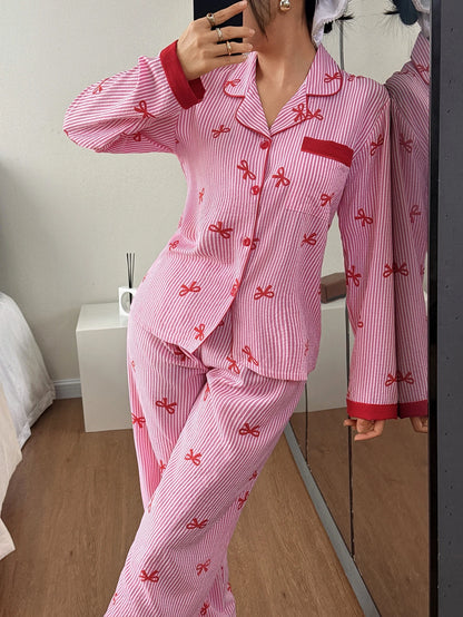 Pyjama Boutonné - Haut à manches longues et pantalon assorti à rayures 🎀