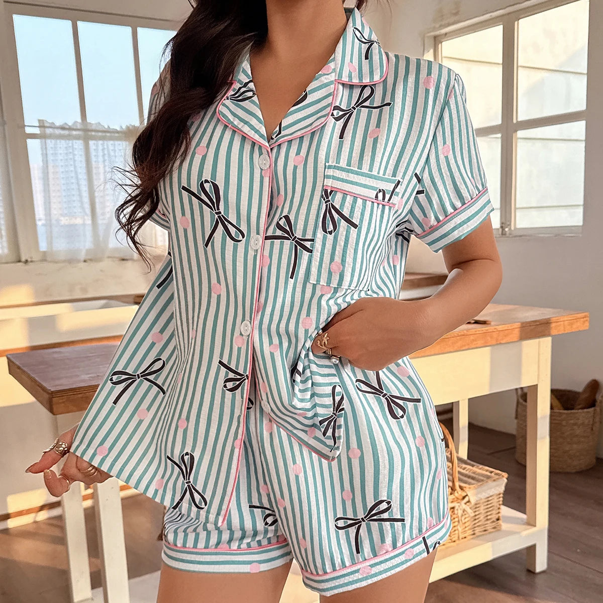 Ensemble Pyjama Femme 2 Pièces – Léger & Confortable Été 🎀