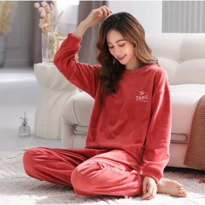 Pyjama Femme Flanelle - Haut Manches Longues et Pantalon Uni