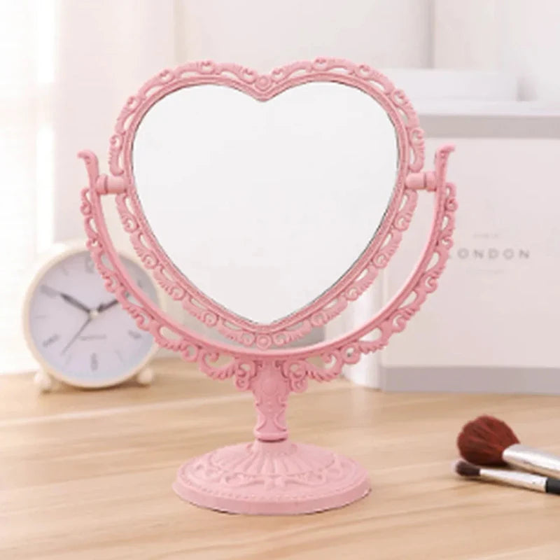 Espejo de maquillaje de escritorio en forma de corazón - Espejo portátil compacto de doble cara 💄✨