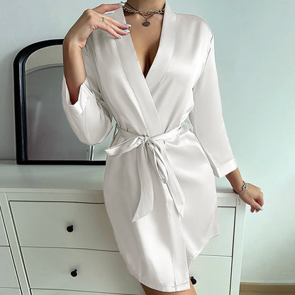 Robe de Chambre Femme Satin Ice Silk – courte à manches semi court Uni🌹