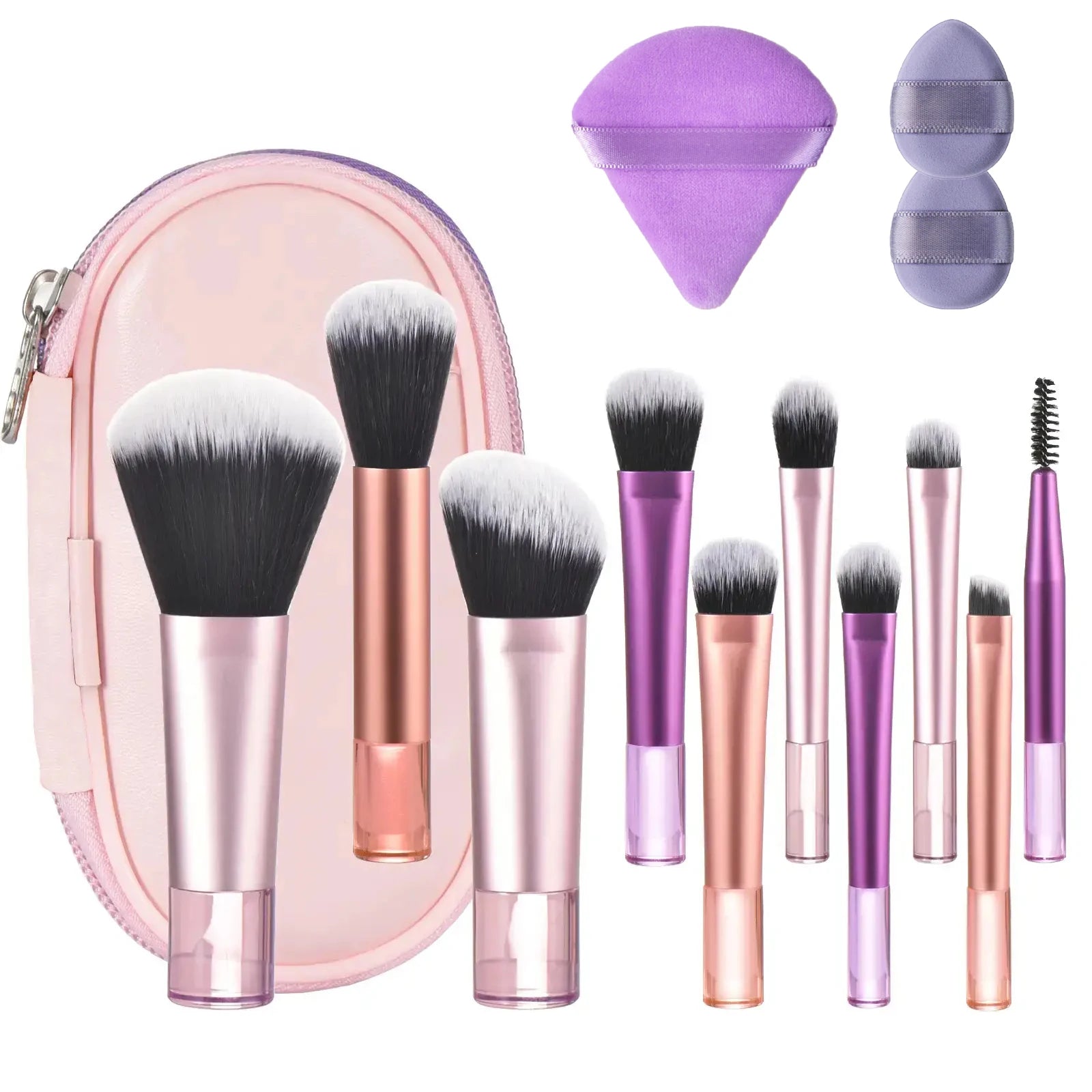 💗 Mini set de pinceaux maquillage rose – Format voyage