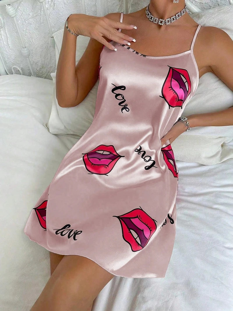 Nuisette Femme Satin  – Courte à Bretelles Fines imprimés variés