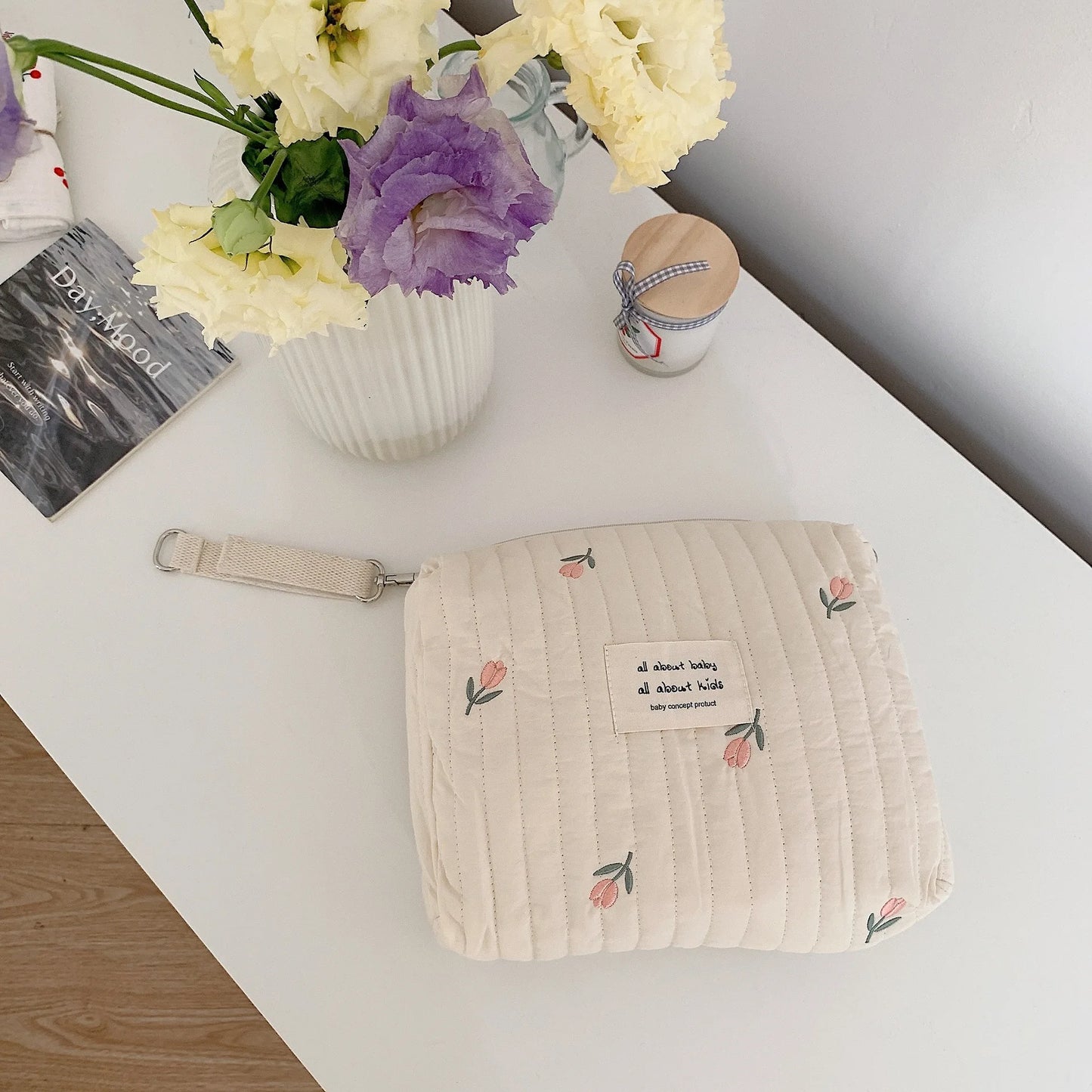 Trousse de Rangement Coton Brodée – Pochette portable multifonction imprimé variées 🧸
