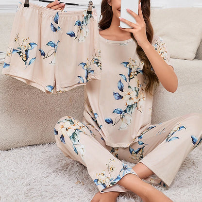 Ensemble Homewear Femme 3 Pièces – T-Shirt, Short & Pantalon imprimé variés 🌸