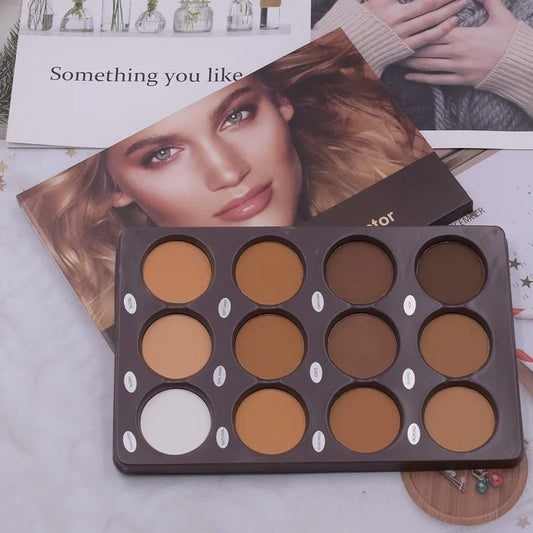 Palette Teint 12 Couleurs Mat – Fond de Teint & Contouring Waterproof Longue Tenue