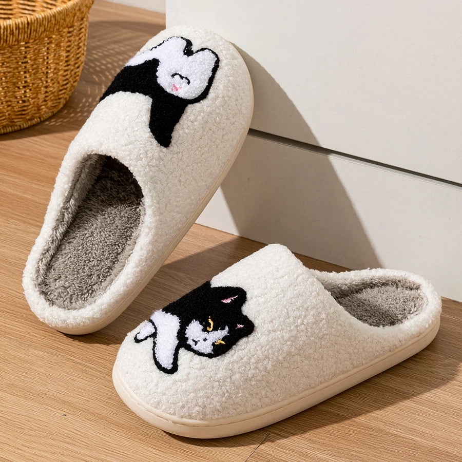 Chaussons Femme Peluche - imprimé 🐈‍⬛