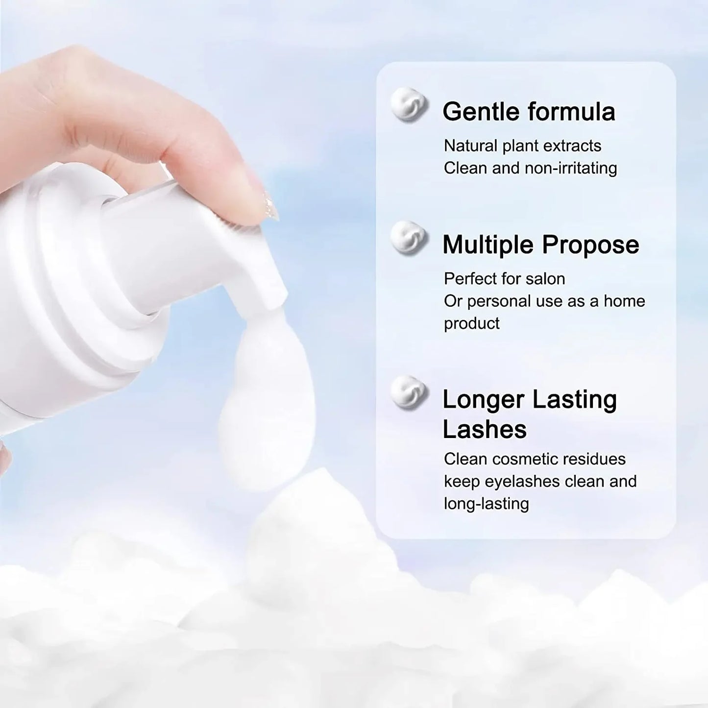 Kit de champú en espuma para extensiones de pestañas (5/10 unidades de 50 ml + cepillo de limpieza)
