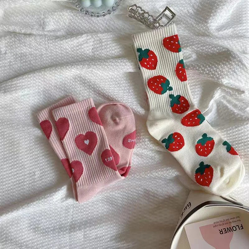 Women's Socks - High with assorted patterns 🍓🤍