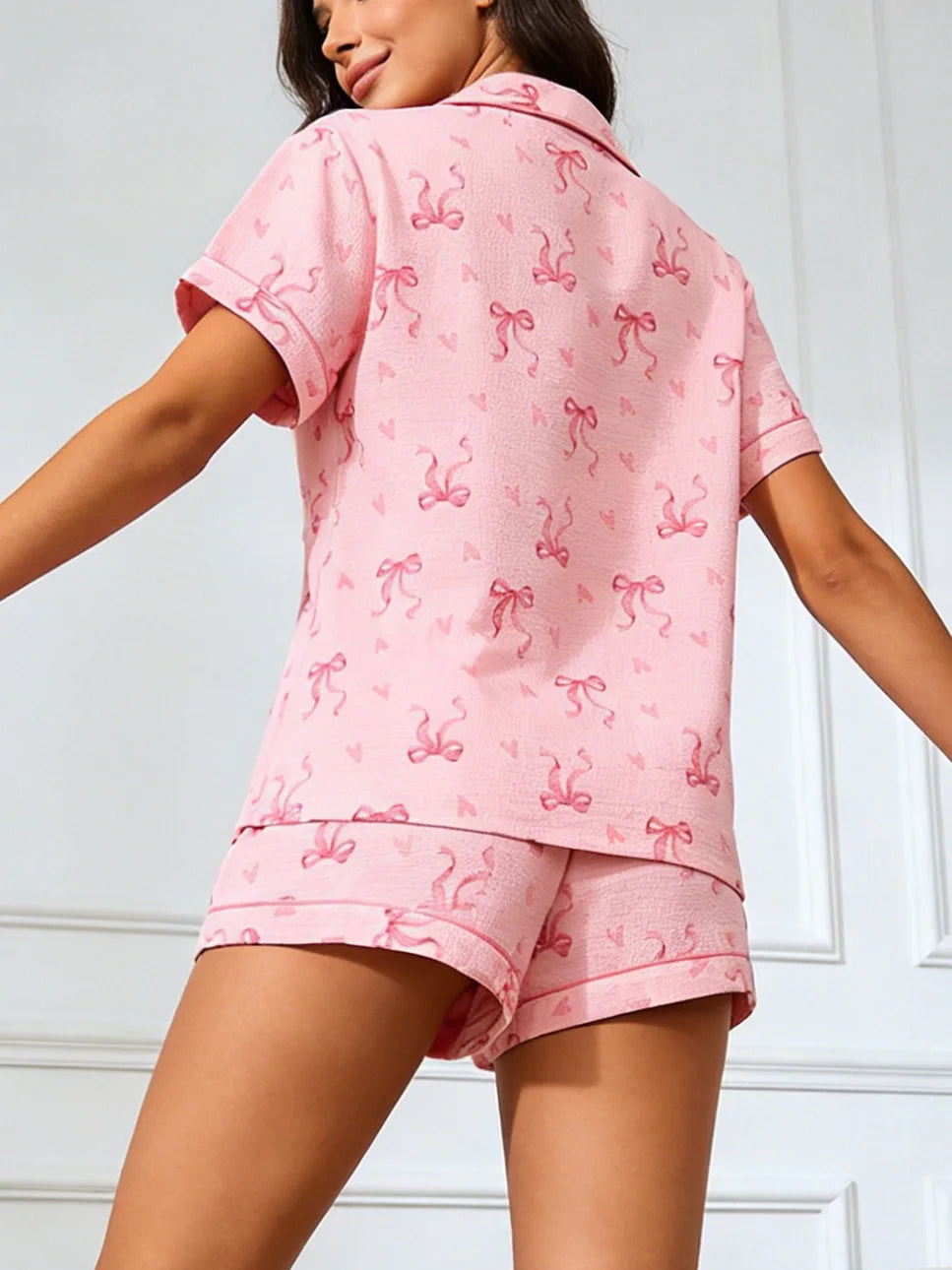 Ensemble Homewear Femme - Haut Manches Courtes , Short et Pantalon motif 🎀