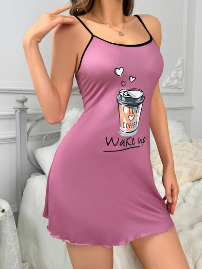 Nuisette Femme - Courte à Bretelles imprimé ☕️