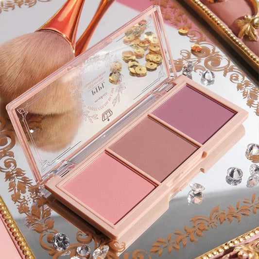Palette Blush 3 Couleurs Mat – Multifonction Teint & Yeux avec Pinceau