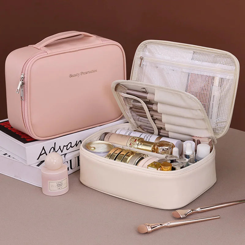 💼 Bolsa de maquillaje grande con doble compartimento: elegante y espaciosa