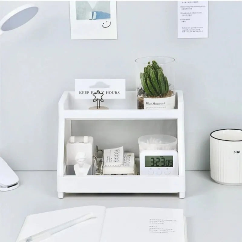 Organizador de escritorio blanco de 2 niveles: estante con diseño de pata de gato recortada