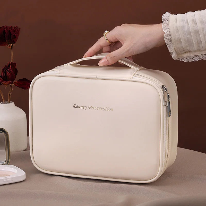 💼 Bolsa de maquillaje grande con doble compartimento: elegante y espaciosa
