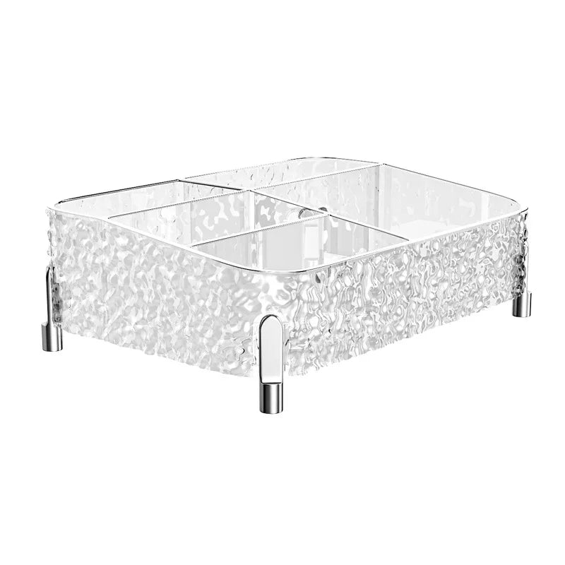 Organizador de maquillaje transparente estilo glaciar: con patas y compartimentos
