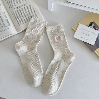 Chaussettes Femme Coton - Pois & Cœur Brodé 🩷