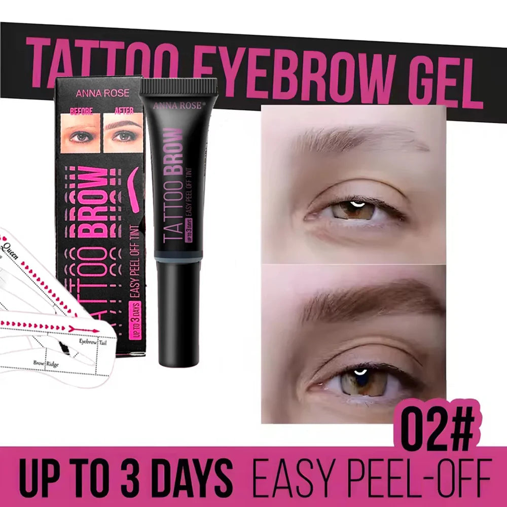 🎨💧 Waterproof Peel-Off Eyebrow Tattoo Gel – With Stencils, 3 Days Long Lasting