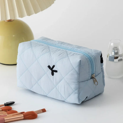 Trousse Maquillage Femme Nœud Brodé – Grande Capacité en Coton🎀