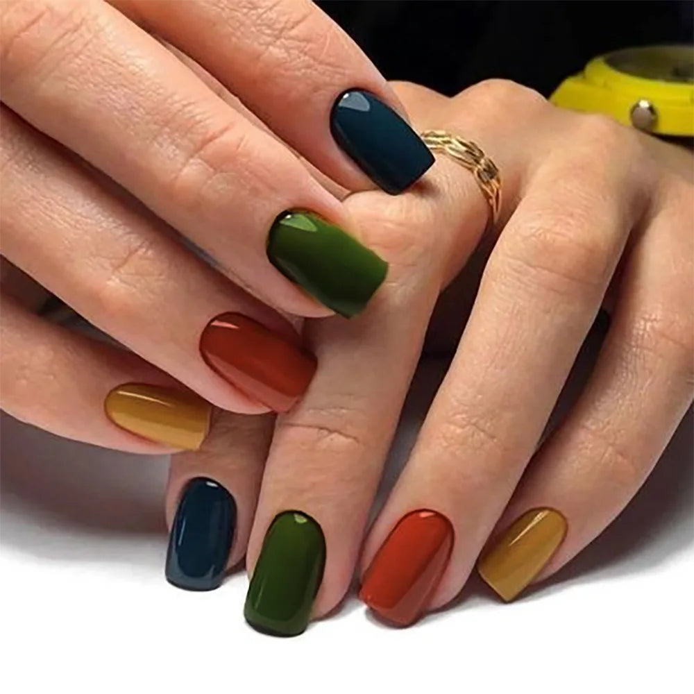 💅 Set de 24 uñas postizas cuadradas cortas – Colores pastel y brillantes
