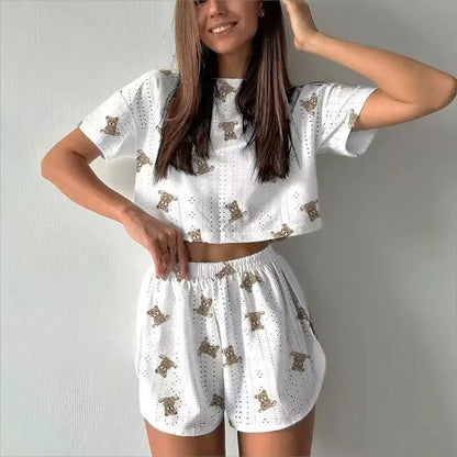 Pyjama Femme  – Haut Manches Courtes et Short imprimés variés