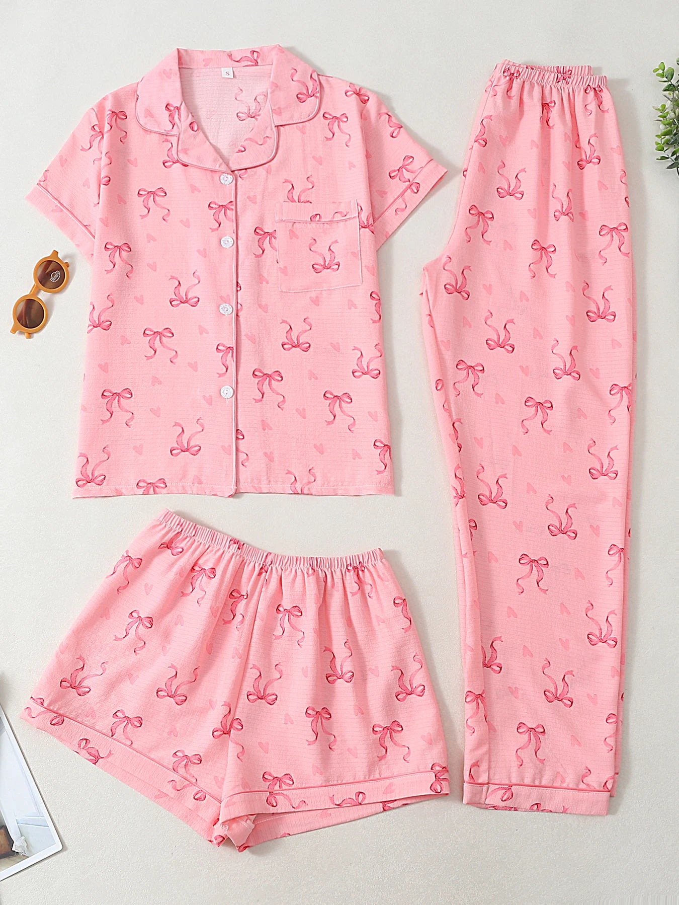 Ensemble Homewear Femme - Haut Manches Courtes , Short et Pantalon motif 🎀