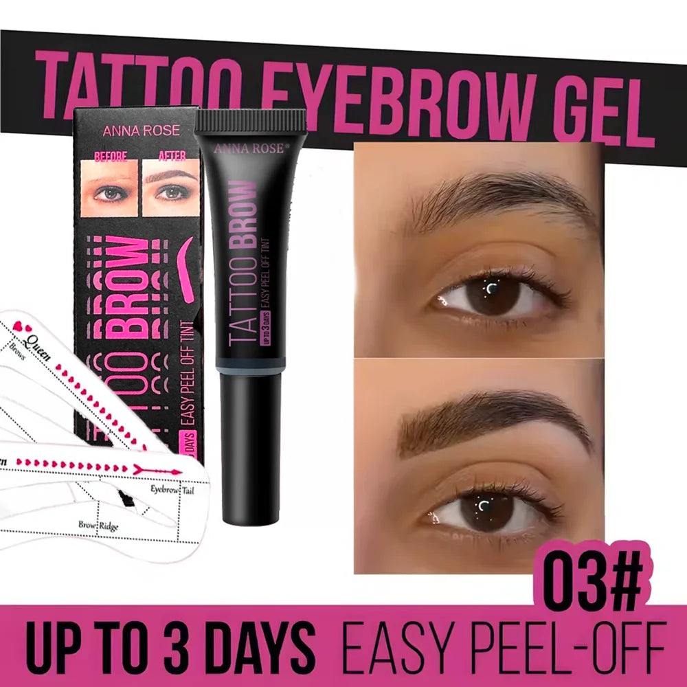 🎨💧 Waterproof Peel-Off Eyebrow Tattoo Gel – With Stencils, 3 Days Long Lasting