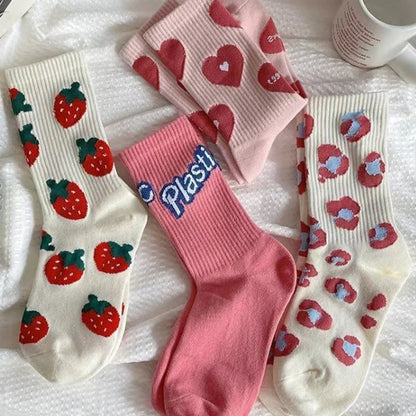 Women's Socks - High with assorted patterns 🍓🤍
