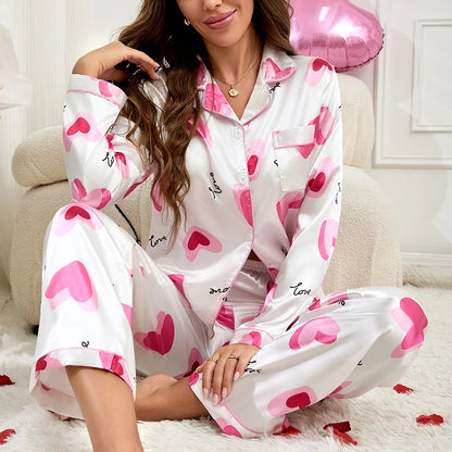 Pyjama Femme Boutonné Satin - Haut Manches Longues et Pantalons imprimé variés