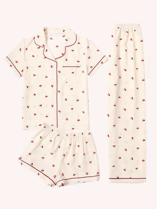 Ensemble de Pyjama - Haut à manches courtes, short et pantalon 🍒