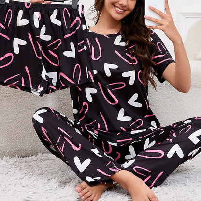 Ensemble Homewear Femme 3 Pièces – T-Shirt, Short & Pantalon imprimé variés 🌸