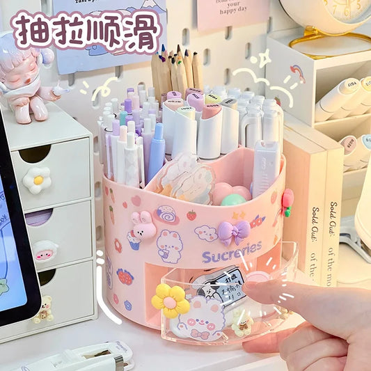 Estuche giratorio para bolígrafos Kawaii: organizador de escritorio y papelería 🎀